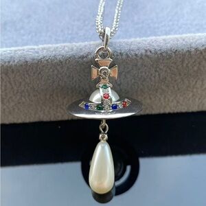 Vivienne Westwood Silver Necklace with Pearl and Multicolor Gems